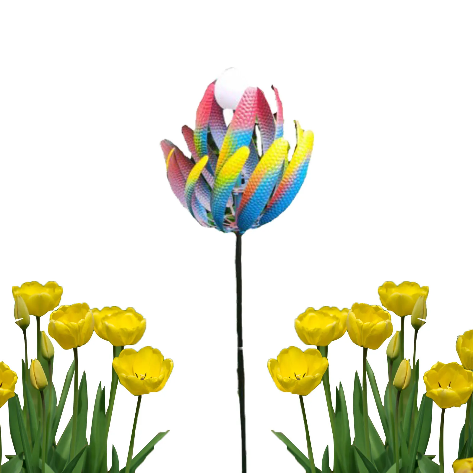 

Garden Wind Spinner Outdoor Garden Yard Wind Spinners Metal Art Colorful Wind Spinner With Wind Powered Light & Garden Stakes