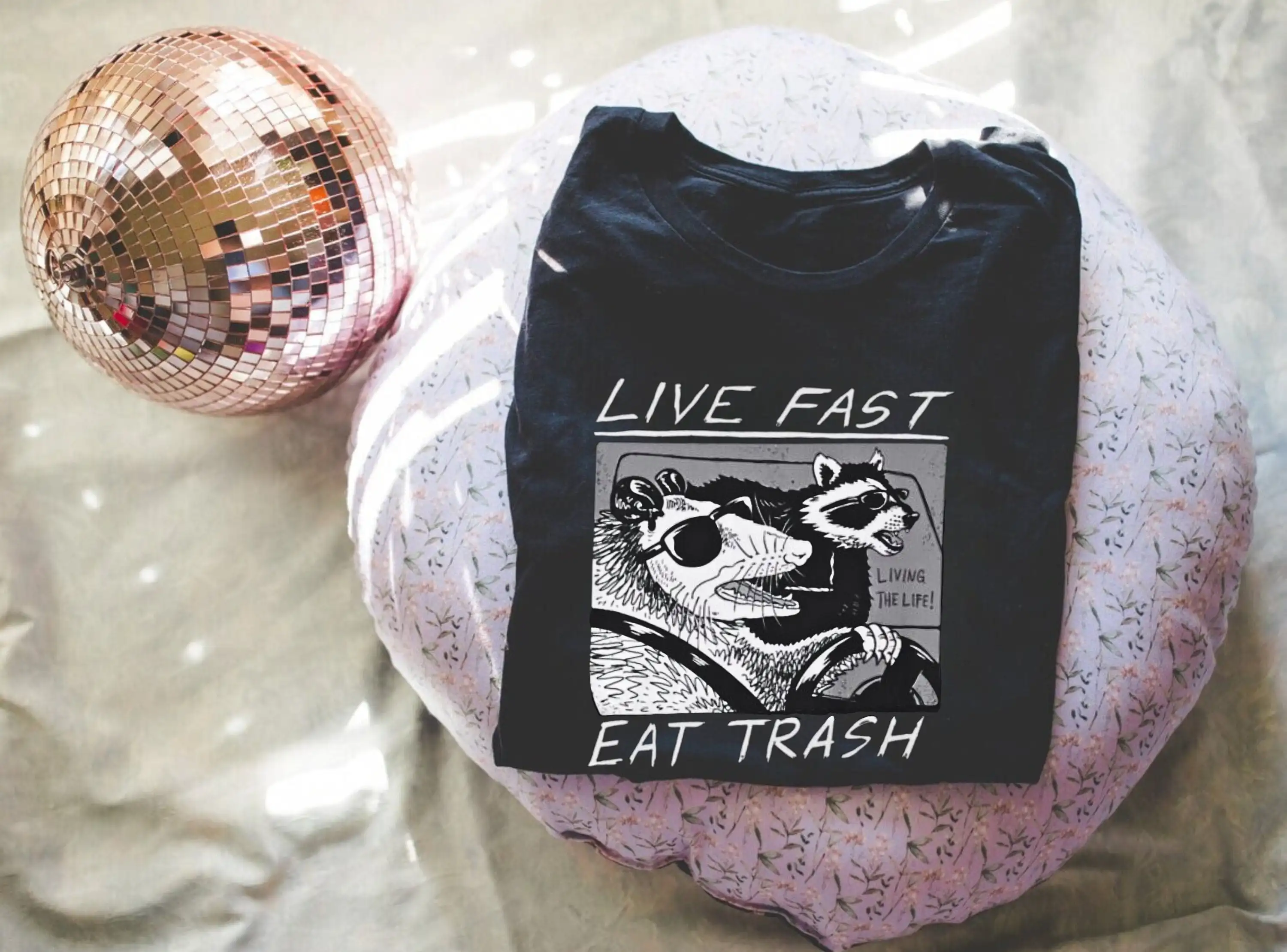 Винтажная футболка в стиле 90-х Live Fast Eat Trash ретро Racoon модная забавная