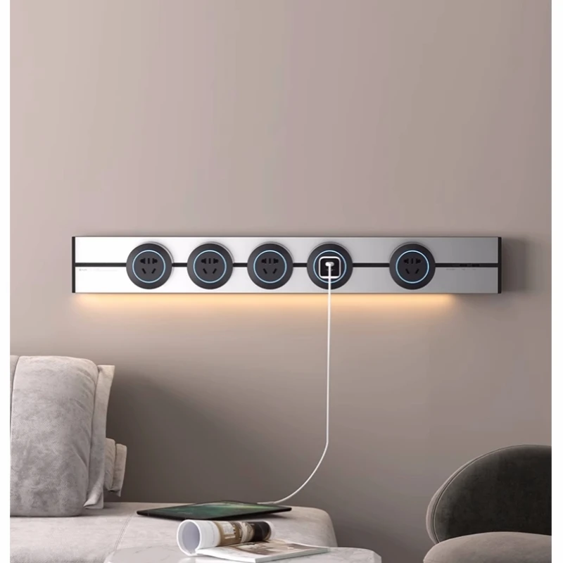 

100cm Electrical Orbital Power Track with 2.4A USB Led Strip Light 5 Flexible Sockets Outlet Wall Mount Silver Grey Black White
