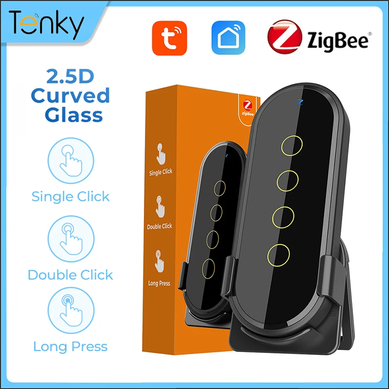 

4 Buttons Touch Light Switch Touch 4 Gang 12 Scene Smart Home 2.5d Tempered Glass Smart Life Automation Remote Control Zigbee