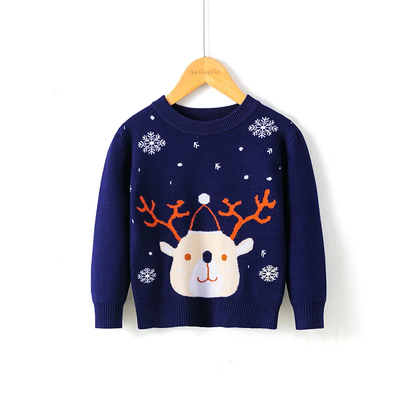 Рождественский детский свитер для девочек трикотажный пуловер с оленем