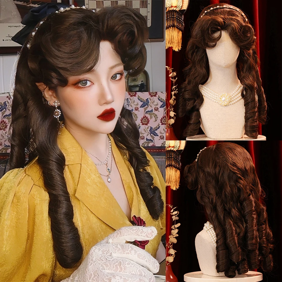 

HOUYAN Long brown wavy retro curly wig Women Cosplay Lolita wig Heat-resistant party wig