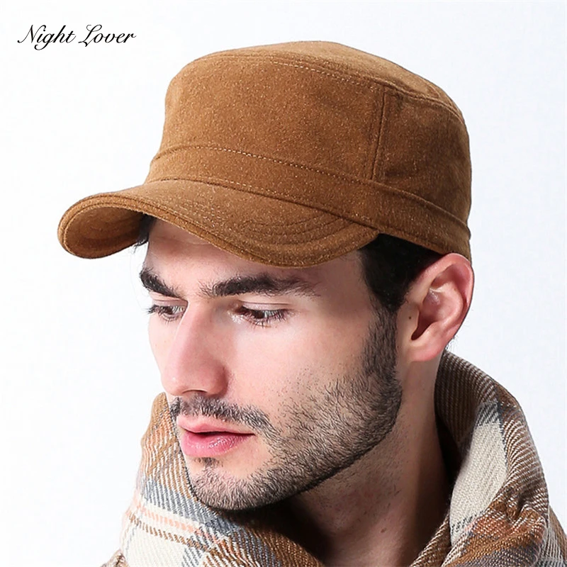 

Шапка-козырек Мужская шерстяная, Классическая шапка с плоским верхом, регулируемая, однотонная, теплая, в винтажном стиле, Осень-зима