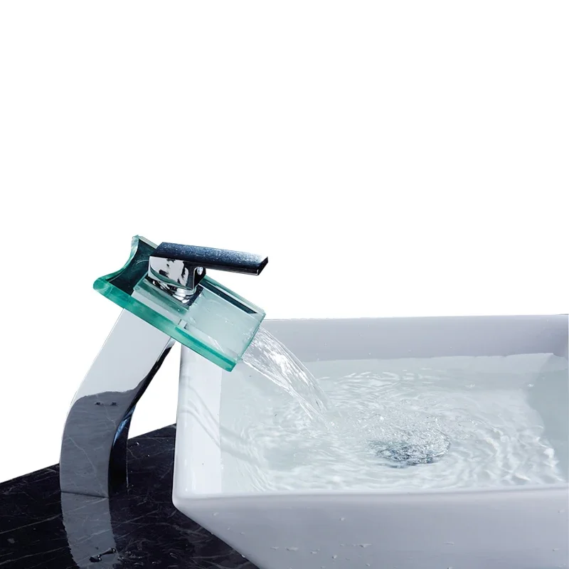 Смеситель для раковины в ванной со стеклянной ручкой