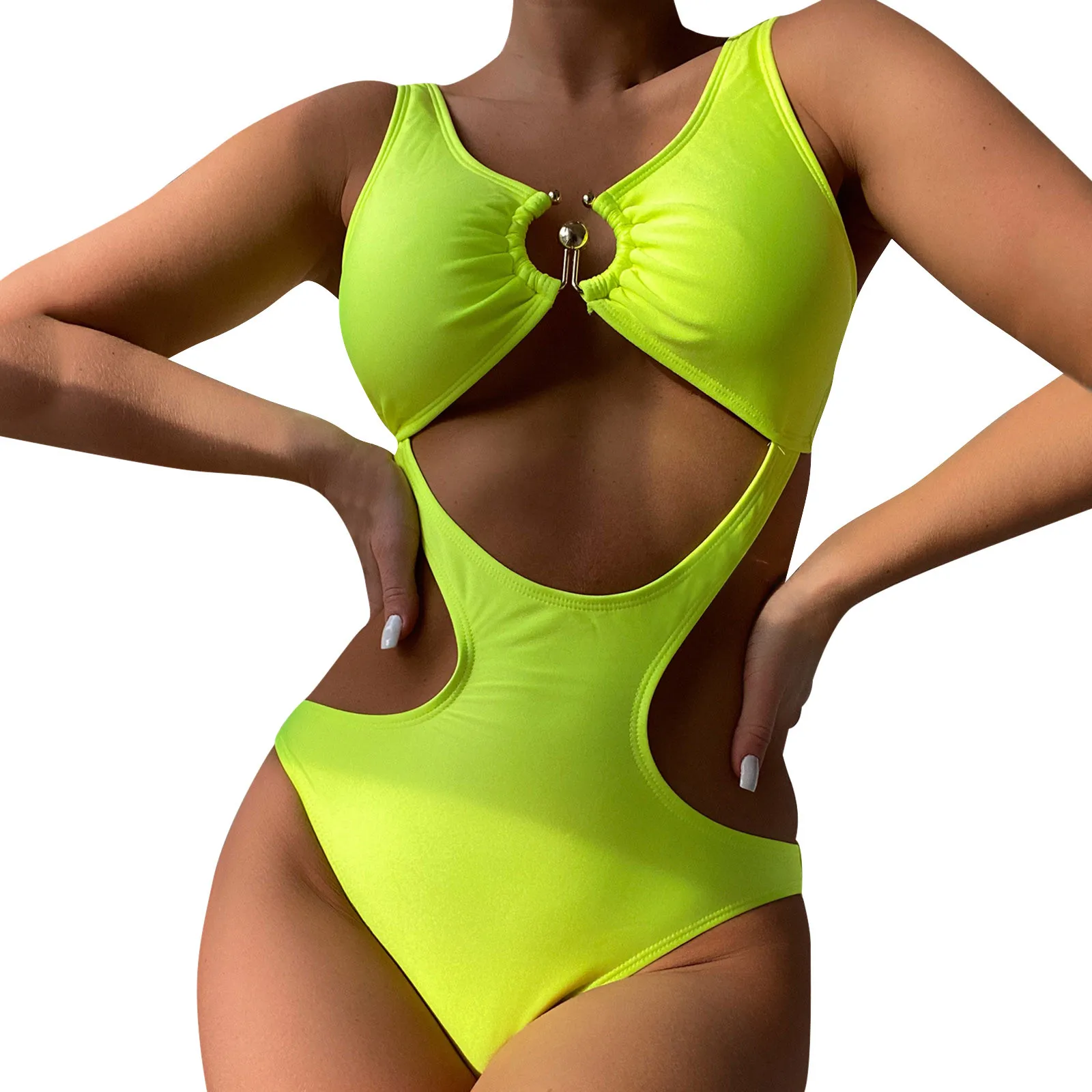 

Женский купальник на бретельках с завышенной талией, однотонный