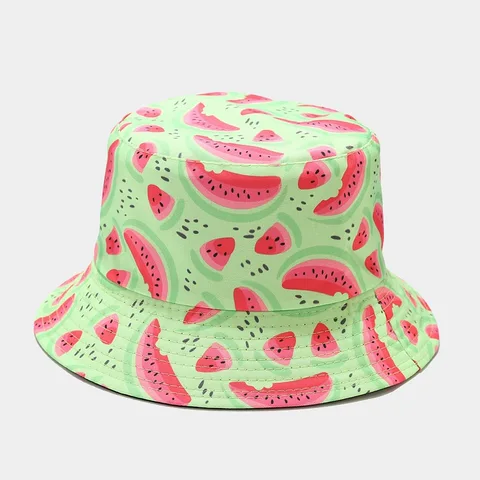 Панама в стиле хип-хоп для мужчин и женщин, хлопковая шляпа с принтом фруктов и арбуза, двусторонняя пляжная, для отдыха на открытом воздухе, рыбалки, летняя