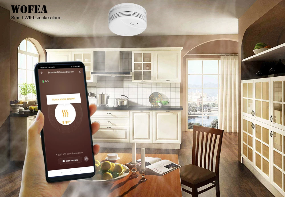 Система пожарной сигнализации Wofea Wi-Fi детектор дыма 95 дБ управление через