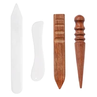miusie 2 pcs plastic bone origami knife with wooden sanding stick leather craft tools accessories set for leather diy