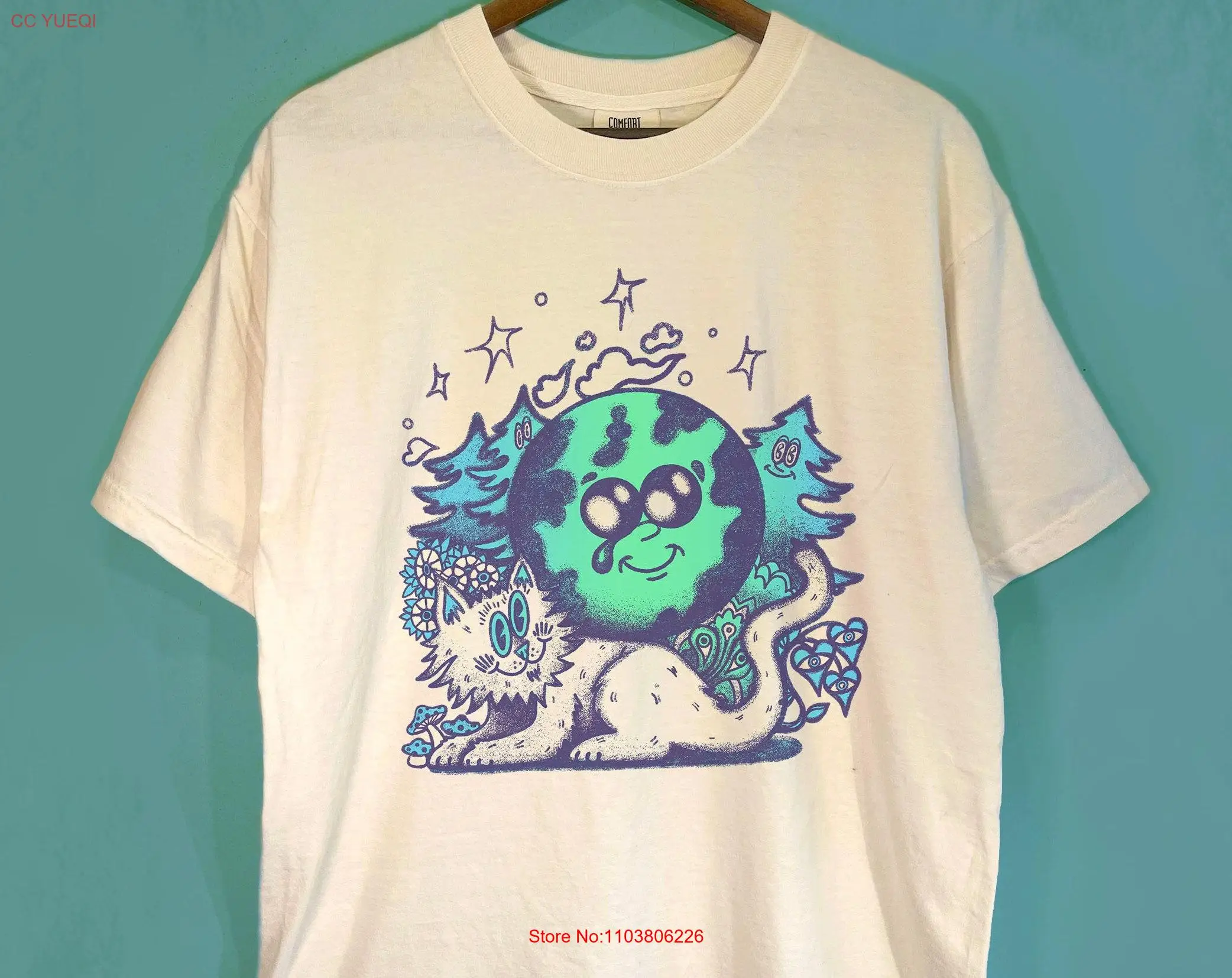 Футболка Cat ArT в стиле Природа и Любитель Земли Trippy Oversized Comfort Colors с длинными или