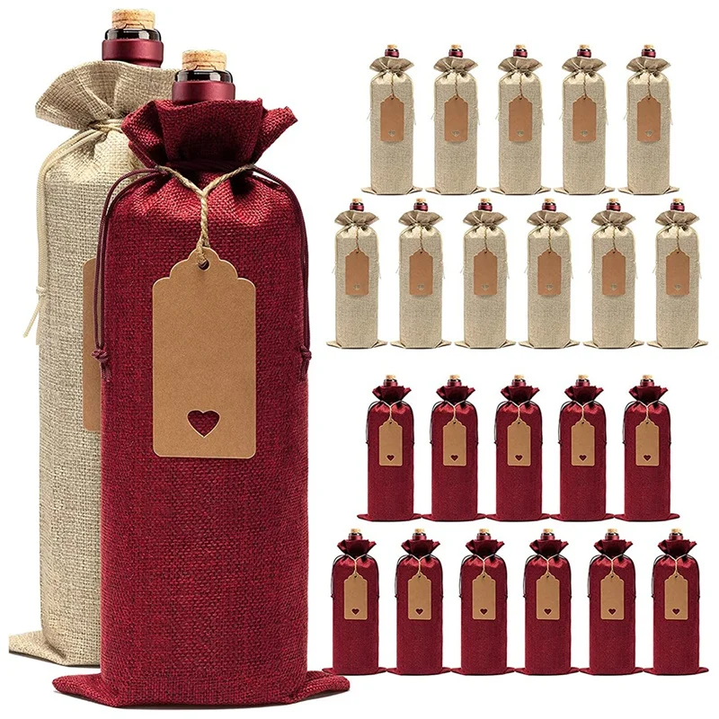 

Мешочки для вина из мешковины 24 шт., подарочные мешочки для винных бутылок с ручками, бирками и веревками, многоразовые Чехлы для винных бутылок