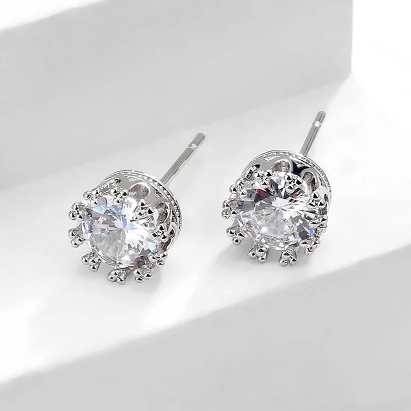 

2022 New Popularity Simple Round White Color Zircon Earrings for Womens Wedding Party Jewelry Feminine Gift