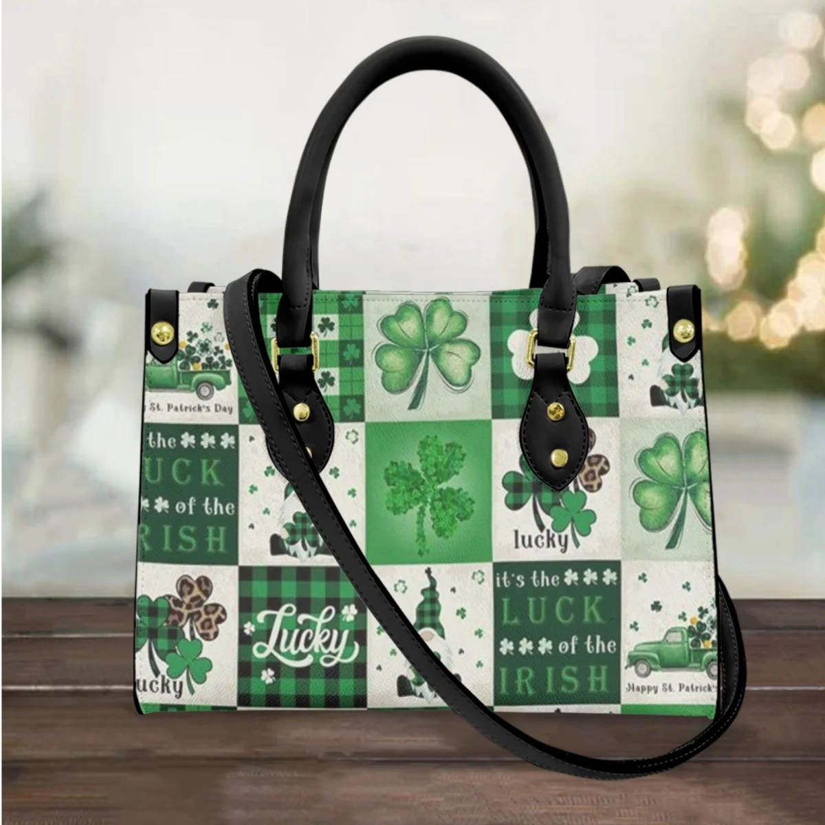 St. Patrick’s Day Handbags Gifts for People Green Lucky Shamrock Irish Day Cross Body Bags for Ladies Leather Small Tote Bags