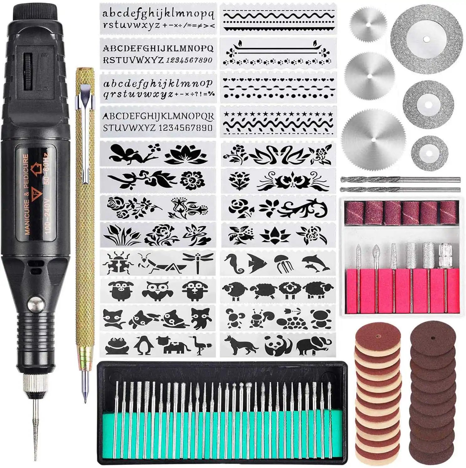 

108 Pcs Electric Engraving Tool Kit, Multi-Functional Corded Mini Engraver Pen DIY Tool Set(EU Plug)