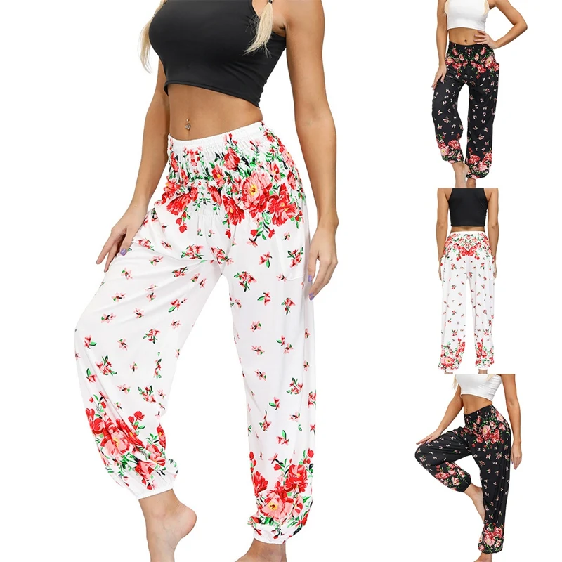 

Брюки женские повседневные В богемном стиле, свободные штаны для йоги в стиле хиппи с принтом, Пляжные штаны с карманами