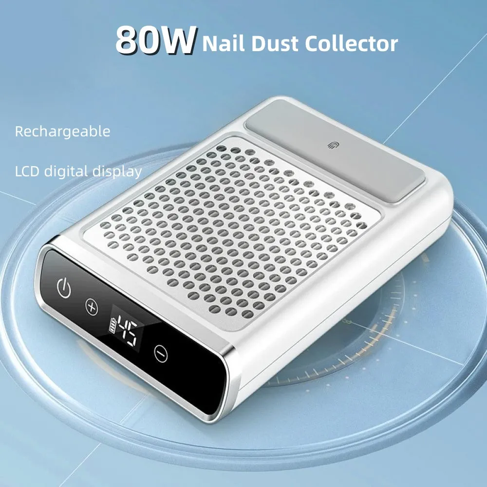 

80W Nail Dust Collector Fan LCD Vacuum Cleaner Rechargeable Manicure Machine With Remove Filter Strong Power Nails Extractor Fan