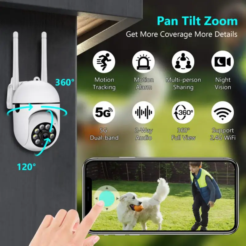 5MP HD 2.4+5G Dual Band Dual Antenna WiFi IP Camera Wireless Network Security Surveillance Camera Support Google Alexa/APP images - 6