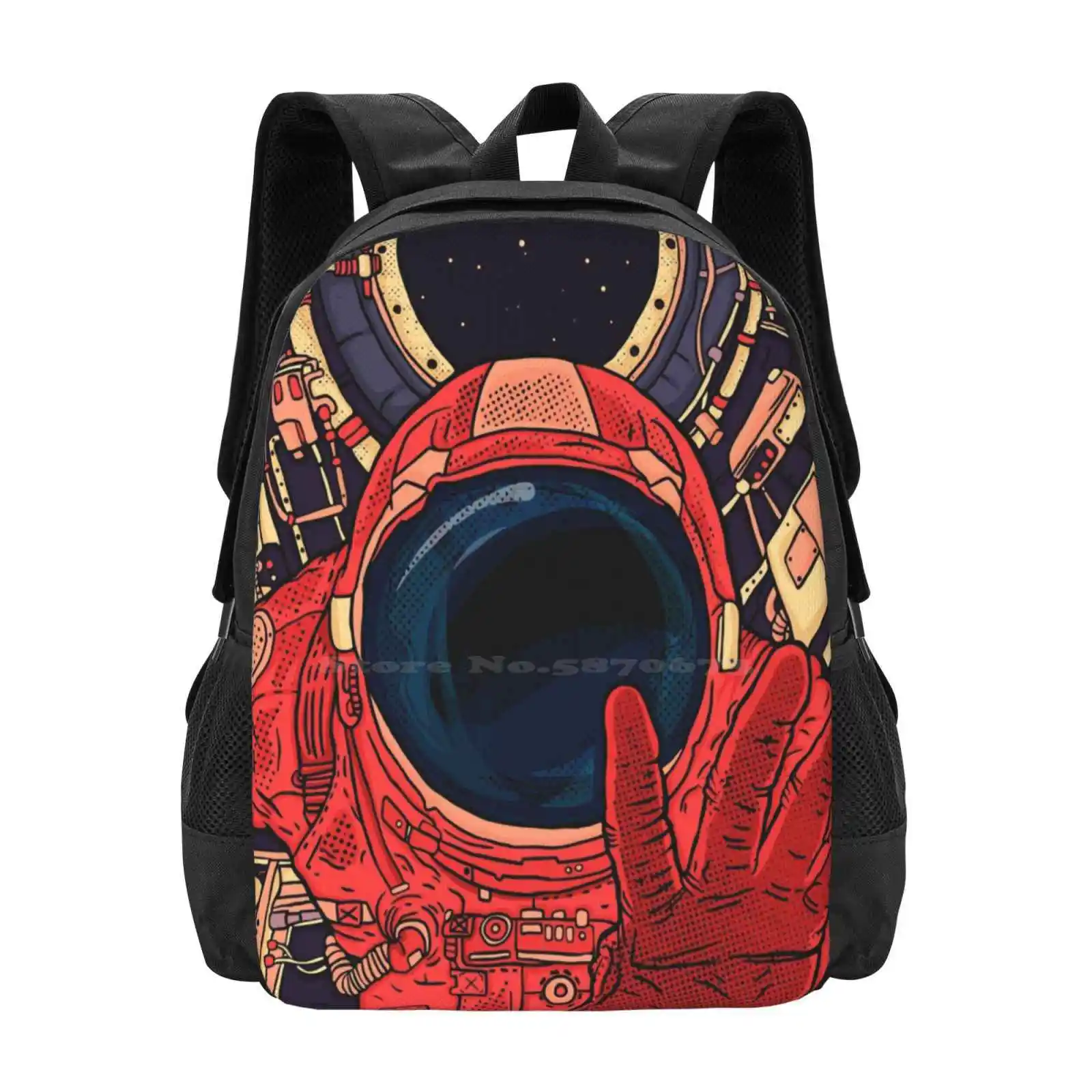 

Intergalactic Backpack For Student School Laptop Travel Bag Intergalactic Astronaut Spaceman Comic Red Digital Artwork Adventure