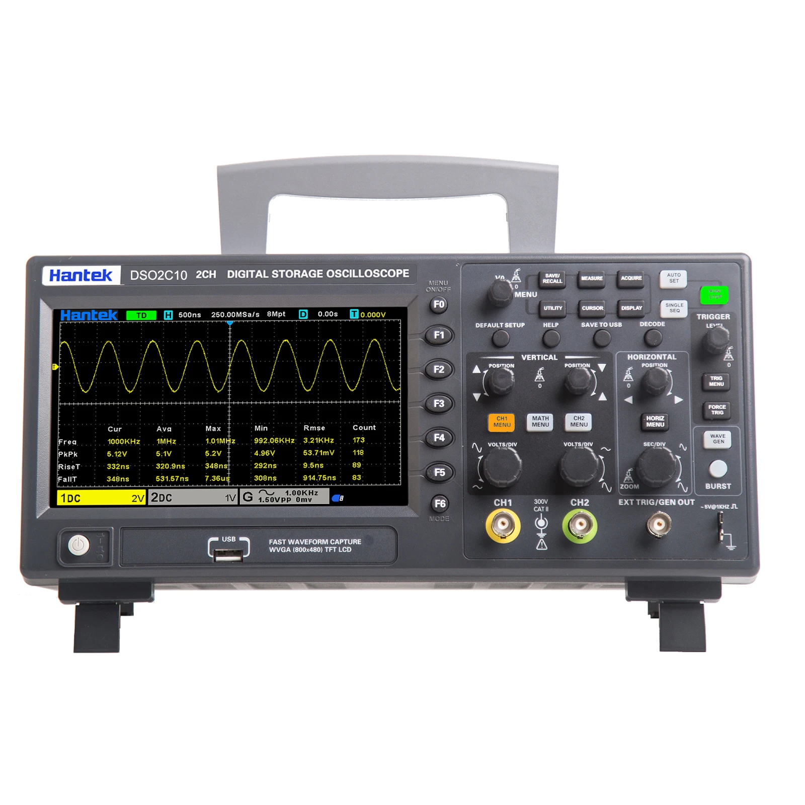 

DSO2C10 DSO2C15 DSO2D10 DSO2D15 Hantek Handheld Digital Oscilloscope Portable Dual Channel 100 MHZ/150MHz Bandwidth