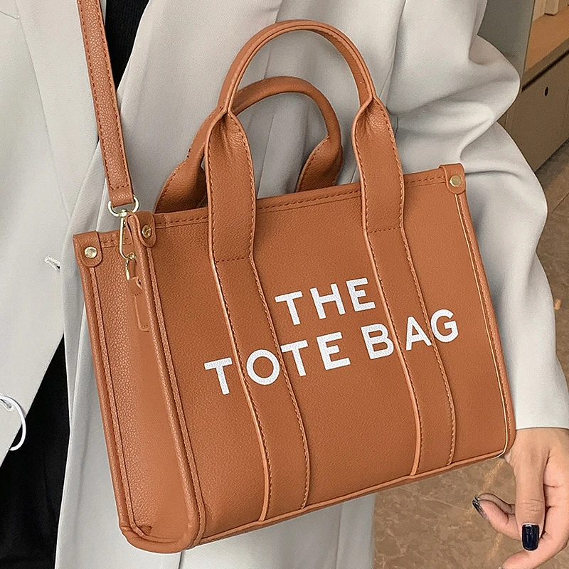 2023 Ladys The Tote Handbag Women's Letter Print Medium Commuter Briefcase Shoulder Bags Quality Pu Leather Female Crossbody Bag