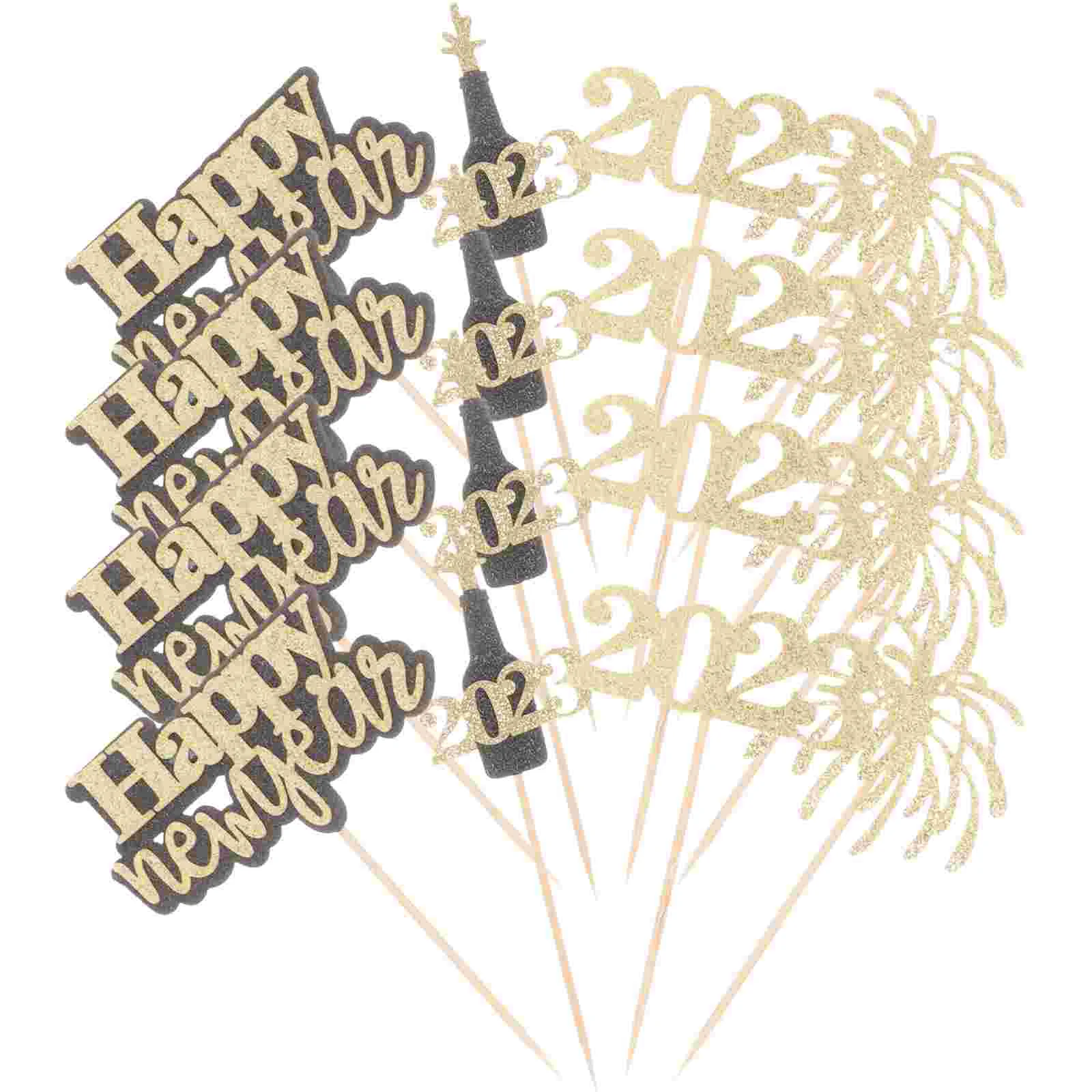 

New Year Cake Decoration Cupcake Party Picks Toppers Happy Supplies Topper Decor Dessert Decorations Favors Golden Stick Eve