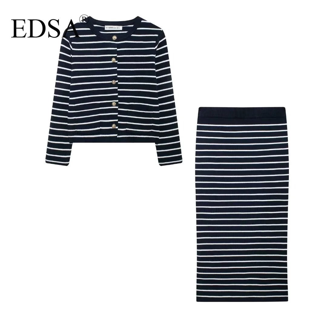 EDSA Женское Трикотажное Платье В Полоску Комплект Из 2 Предметов Кардиган С