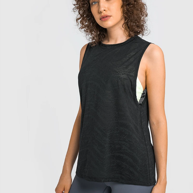 Lulu Yoga Tops Women Loose Tank Running Workouts Clothes Jacquard Breathable Tank Tops Blouse Gym Tank Sports Vest