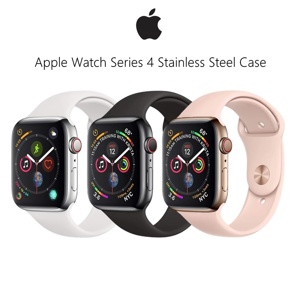 Часы Apple Watch Series 4 44 мм из нержавеющей стали с спортивным ремешком