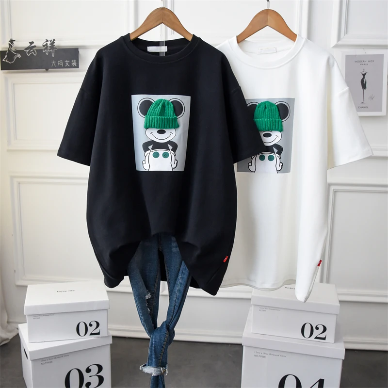 

Women's Summer Korean Style Mid-length Loose Plus Size Short-sleeved T-shirt Knitted 3D Cartoon Woman Tshirts Tops Women 2022