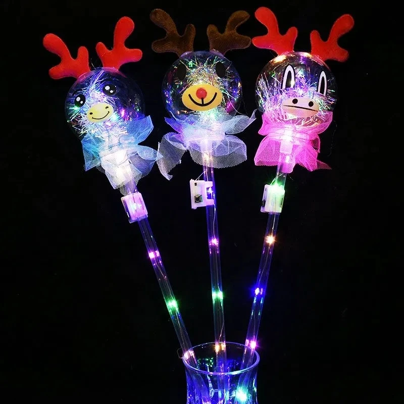 10pcs Led Antlers Star Ball Handheld Glow Stick Magic Stick Flash Cartoon Bob Ball Kids Glow Toy Stand Christmas New Year Gifts