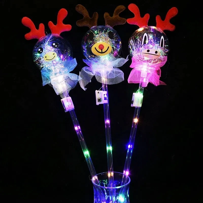 

10pcs Led Antlers Star Ball Handheld Glow Stick Magic Stick Flash Cartoon Bob Ball Kids Glow Toy Stand Christmas New Year Gifts
