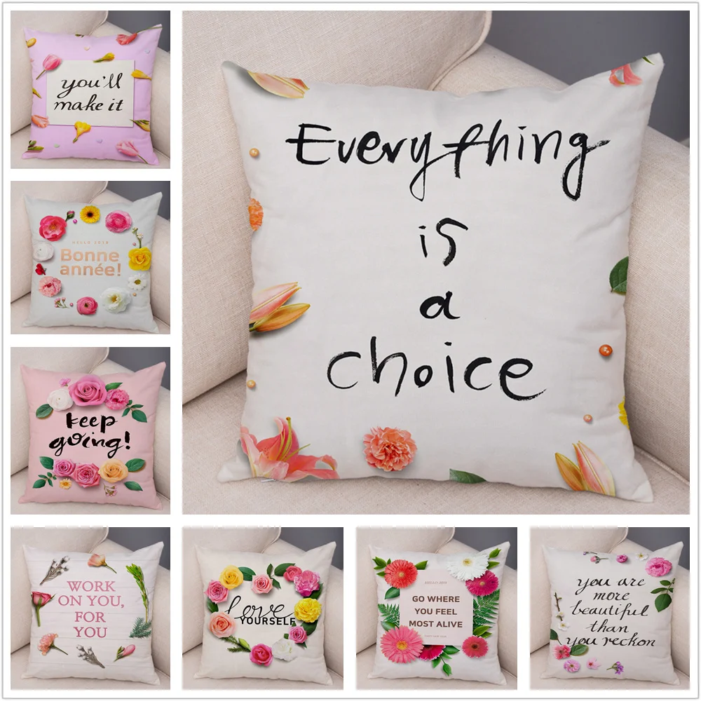 

Floral and Letter Cushion Sofa Home Car Decor Botanical Floral Print Pillowcase