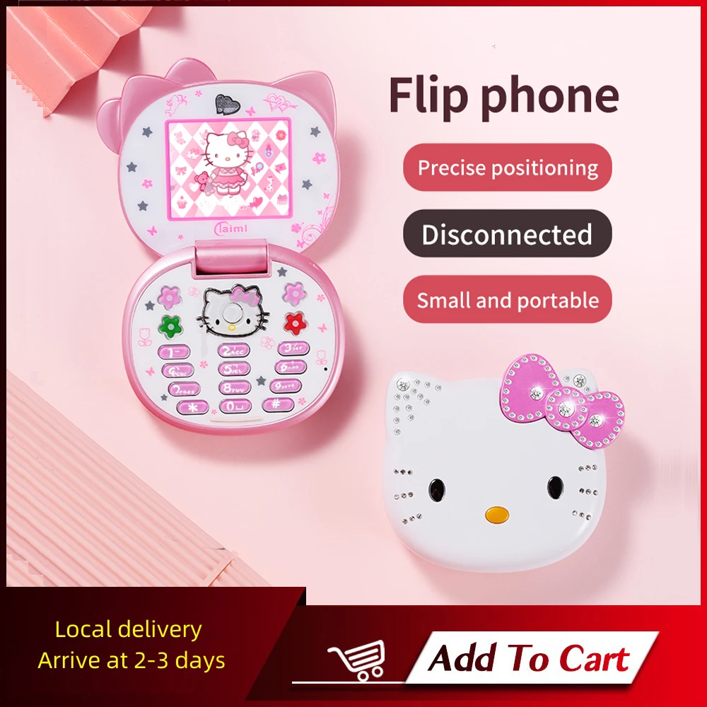 Cute Mini Girl Mobile Phone Quad Band Flip Cartoon Kids Children Dual Sim 2G GSM Keyboard Botton Unlocked CellPhone