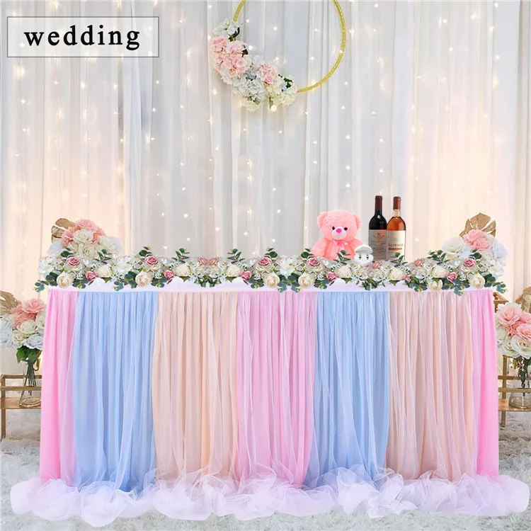 

183x77cm Table Skirt Cover Birthday Tulle Table Skirt Baby Shower Party Banquet Wedding Festive Home Decor Table Cover