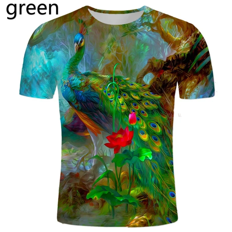 

Men's casual summer t-shirt 3d peacock and bird print unisex short sleeve t-shirt drive t-shirt