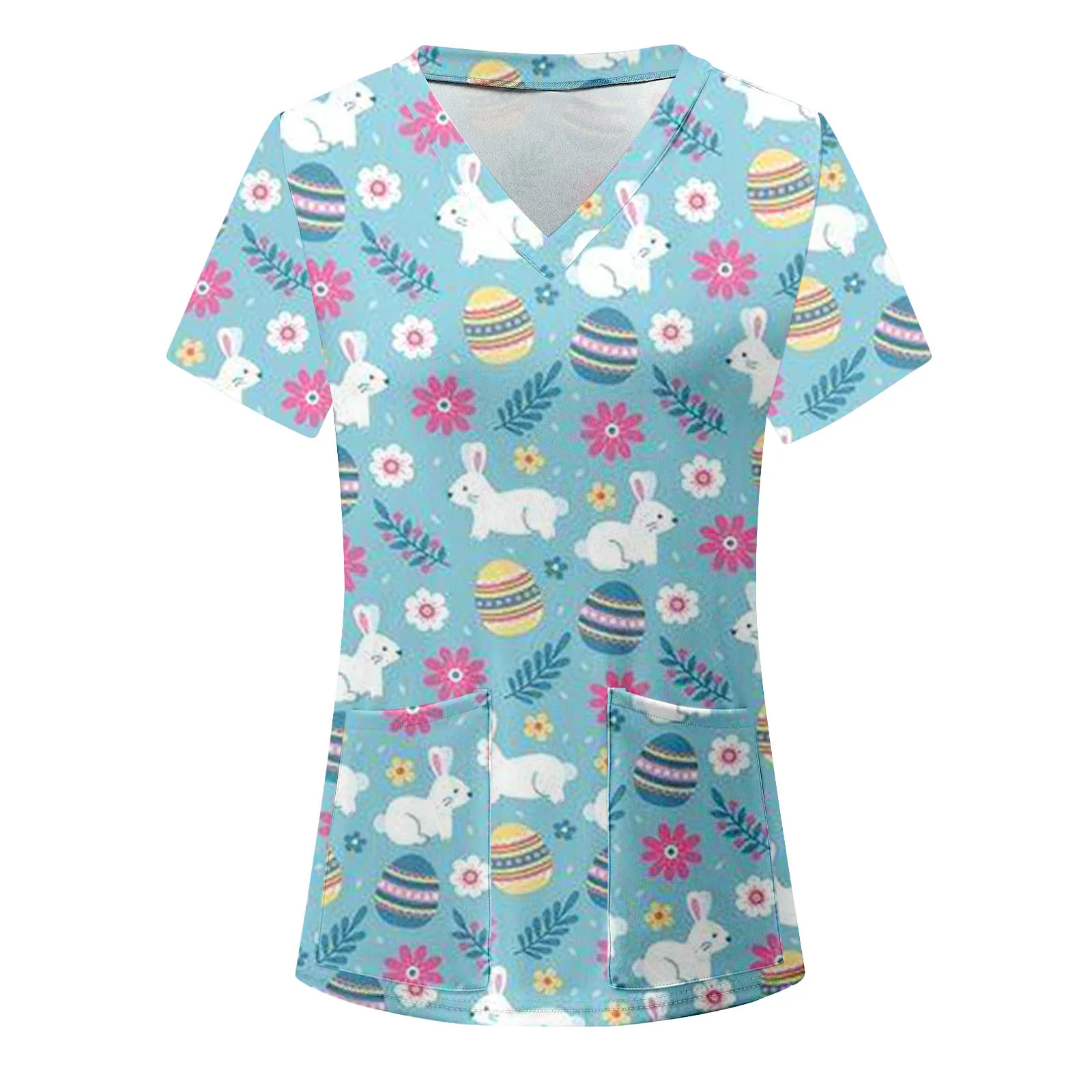 

Women Casual Easter Day Tops Short Sleeve V-neck Rabbit Printed Top Shirt Working Elegant Ladies T Shirts for Women Tech Shirt