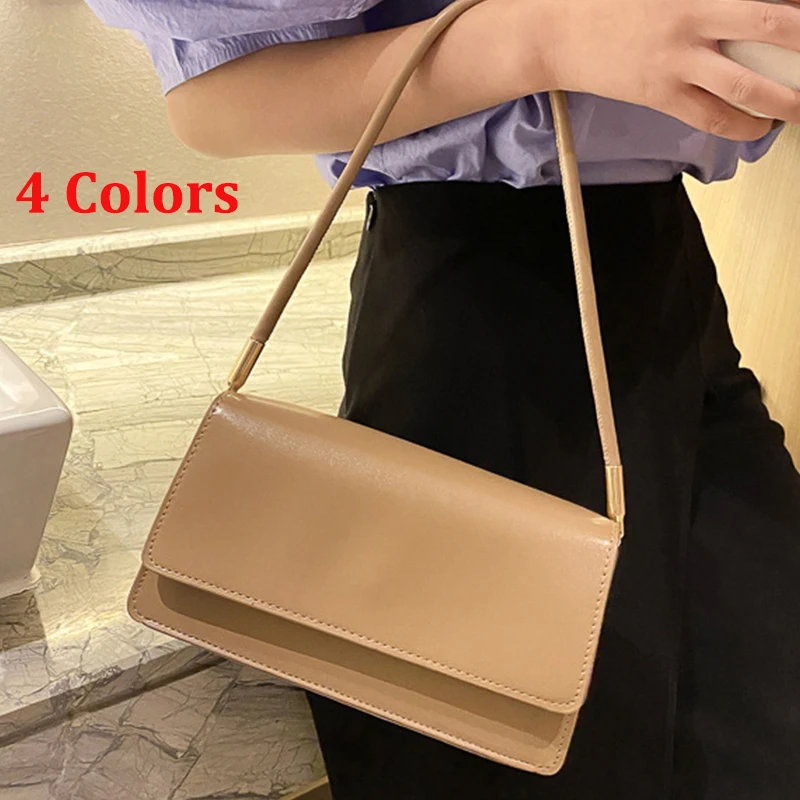 

Solid Color Lady Shoulder Underarm Handbags New PU Leather Women Wallets Fashion Girls Flap Money Phone Clutches Top-Handle Bag
