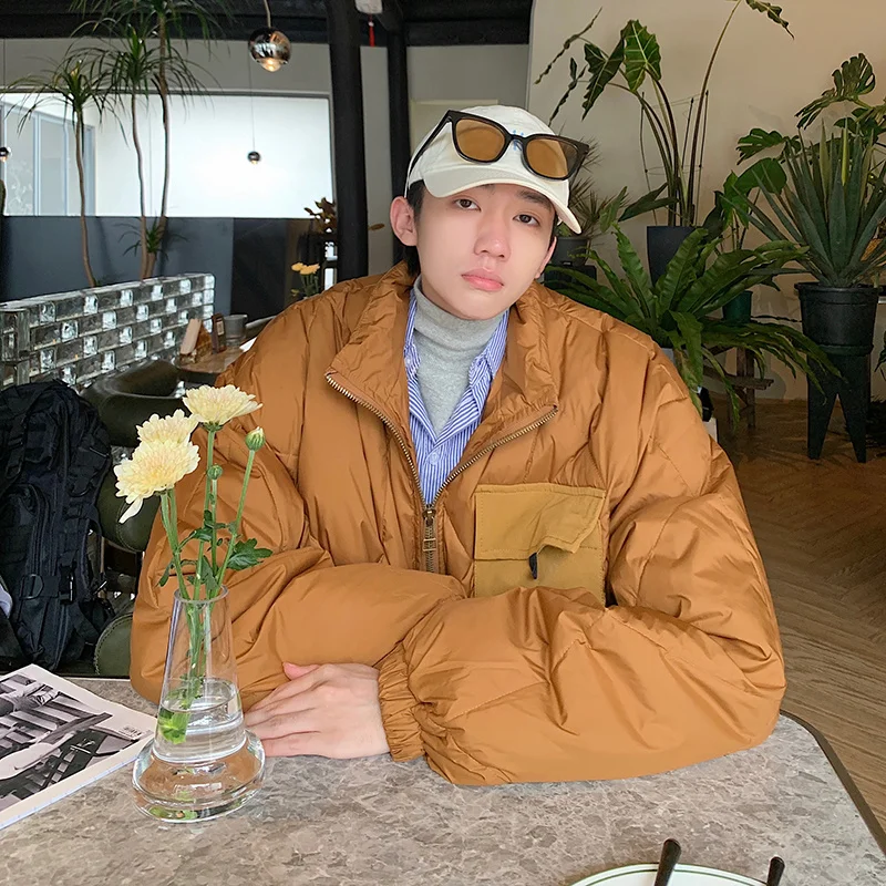 Winter Jacket Men Warm Fashion Brown Black Casual Thickened Plaid Jacket Men Korean Loose Thick Short Coat Mens Parker Clothes