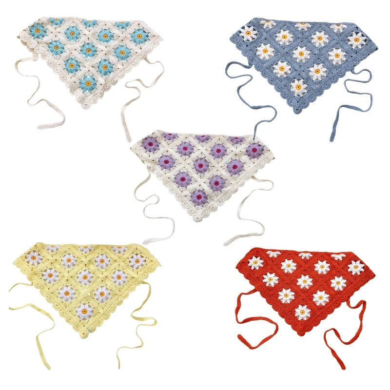 

Retro Triangle Shape Head Scarf Handmade Crochet Hollow out Summer Turban