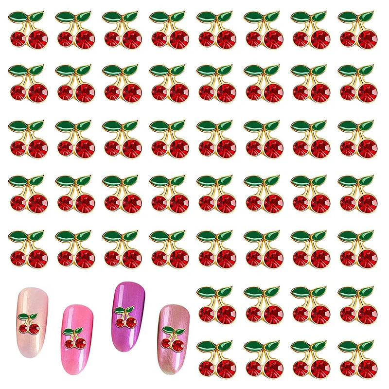 

30PCS Cherry Nail Charms 3D Nail Art Rhinestones Kawaii Crystal Cherry Decorations Studs Fruit Nail Gems Slices for Acrylic Nail