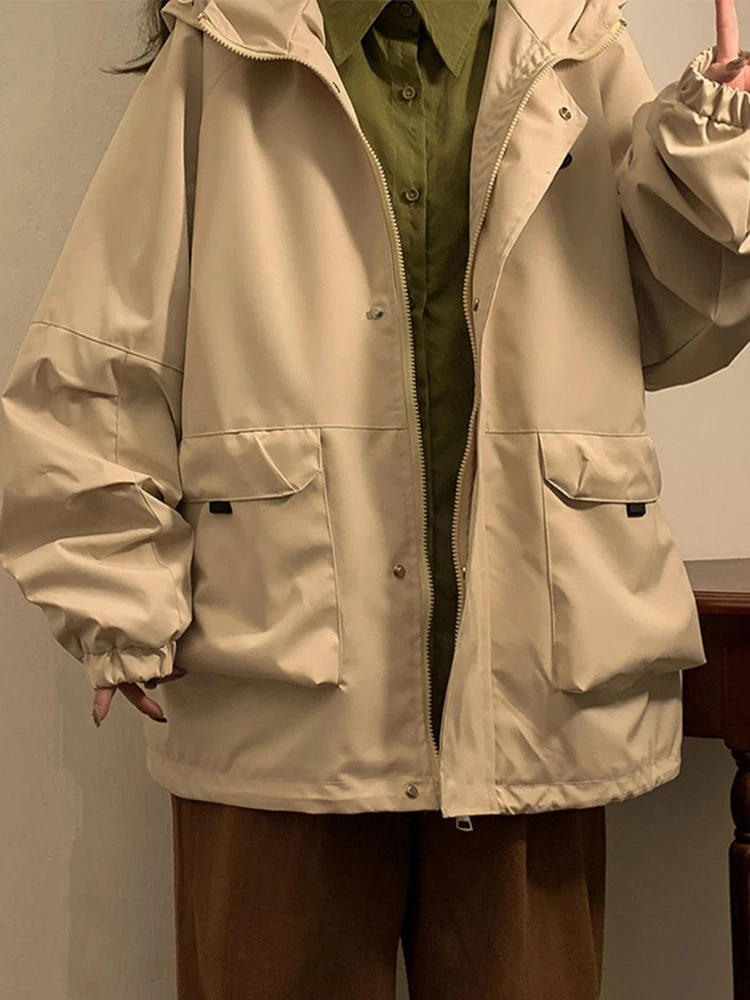

Oversized Hooded Jacket Women Winter Vintage Casual Windbreaker Jackets Ladies Korean Style Harajuku Zipper Coat Female Jaqueta