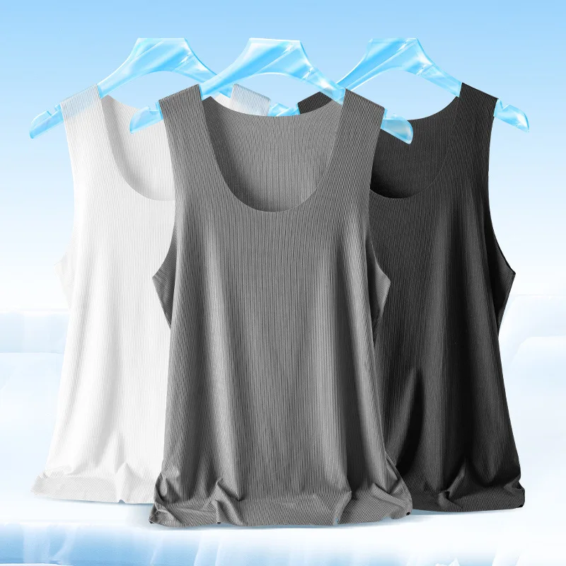 

3Pcs Summer Men Solid Color Sleeveless Vest Breathable Sports Ice Silk Cool T-shirt Casual Gym Quick Dry Tank Tops Undershirts