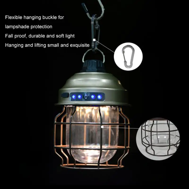 

3600mAh Vintage Metal Hanging Camping Lantern Warm Light Led Camp Lamp Rechargeable Portable Tent Light For Outdoor Garden Decor