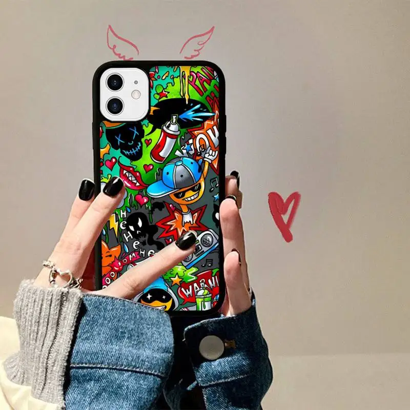 Anime Graffiti Phone Case Silicone PC+TPU Case For iPhone 14 11 12 13 Pro Max 8 7 6 Plus X XR Hard Fundas