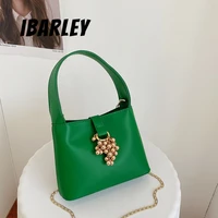 fashion grape beaded design chain ladies bucket bag 2022 new solid color pu shoulder bag ladies casual buckle tote bag