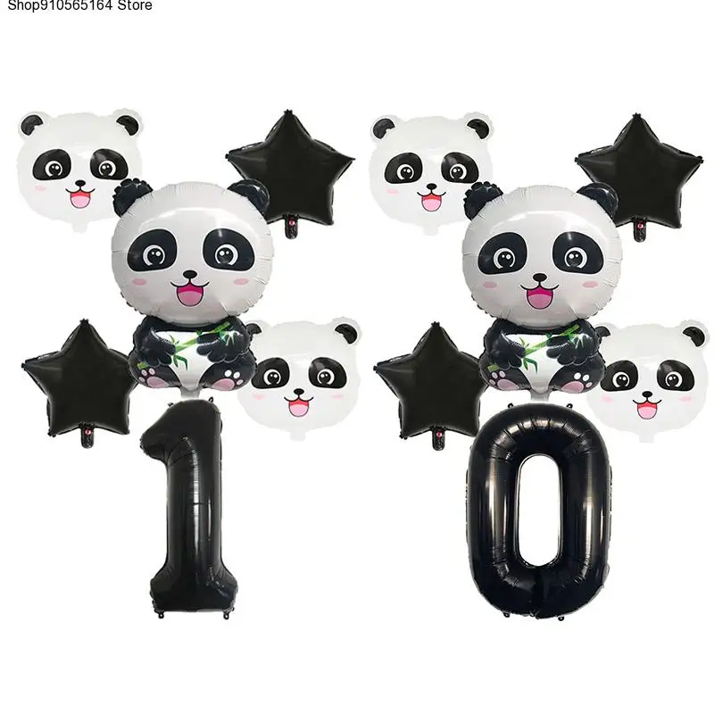

Cartoon Panda Foil Balloons Set Kids Birthday Party Decoration Animal Panda 32 Inch Black Number Balloon Jungle Party Kids toys