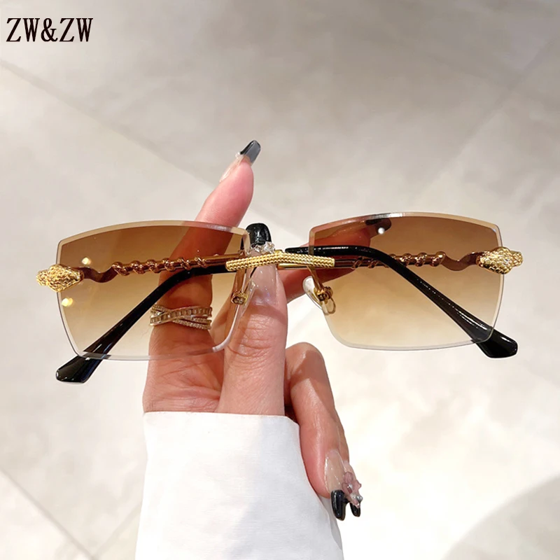 

Vintage Rimless Rectangle Sunglasses Women 2023 Oculos Summer Accessories Designer Trendy Fashion Lentes De Sol Mujer Okulary