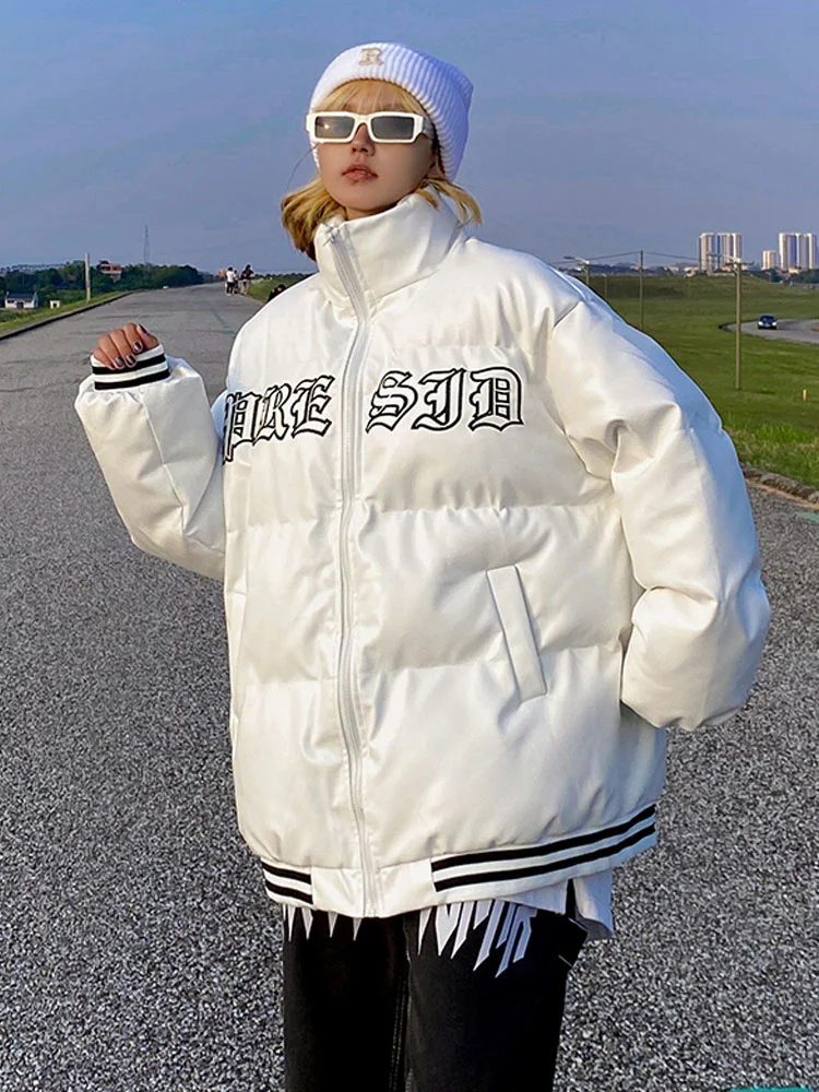 White Cotton Padded Jacket For Female Winter Oversize High Street Winter Parkas Women Letter Print Jacket Outerwear