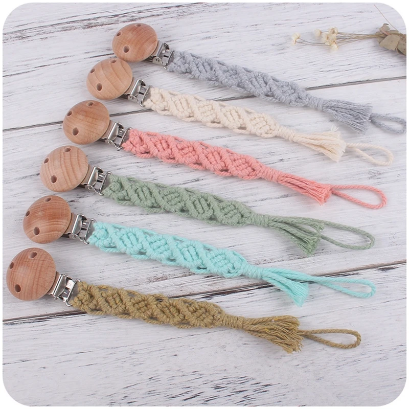 

Wooden Pacifier Clips Cotton Dummy Chain Holder Soother Chains Nipple Holder for Newborn Babies Teething Toy Baby Chew