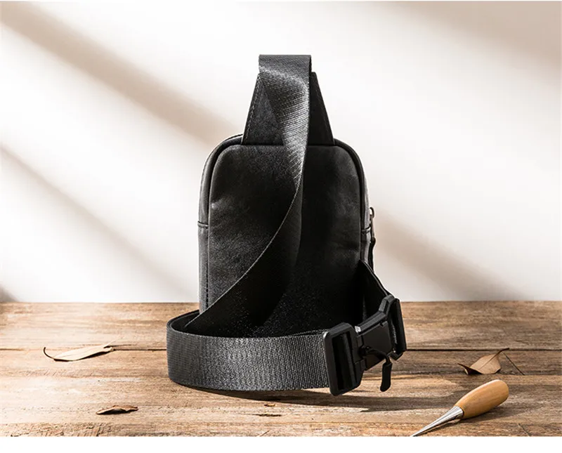 Fashion designer natural genuine leather men's black chest bag outdoor casual daily high quality real cowhide crossbody bags