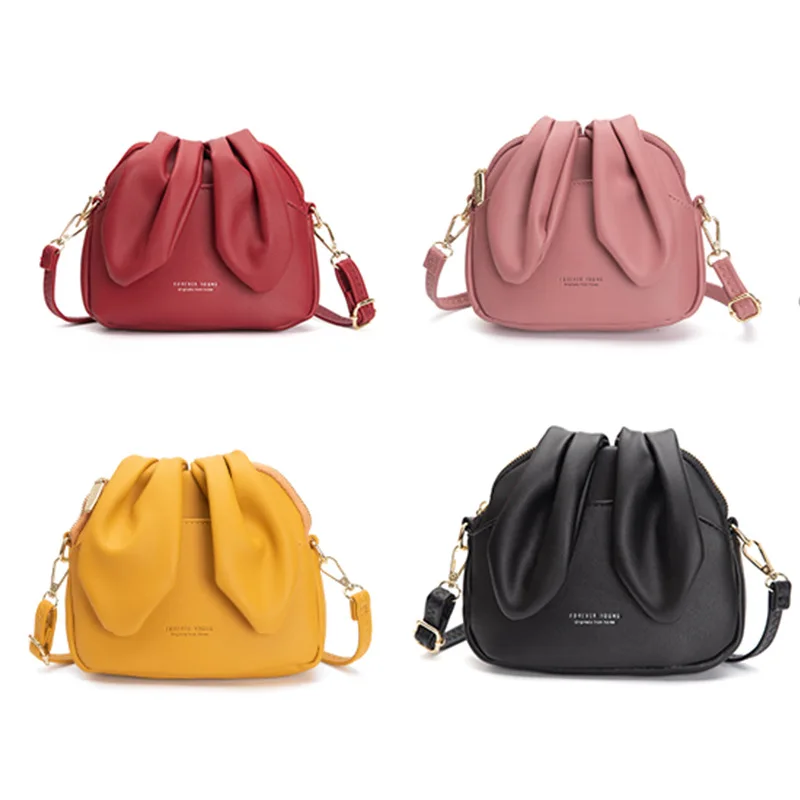Fashion Female Large Capacity Bucket Bag Rabbit Ears Women Messenger Shoulder Pocket Soft Leather Casual Ladies Pure Color Bag 5